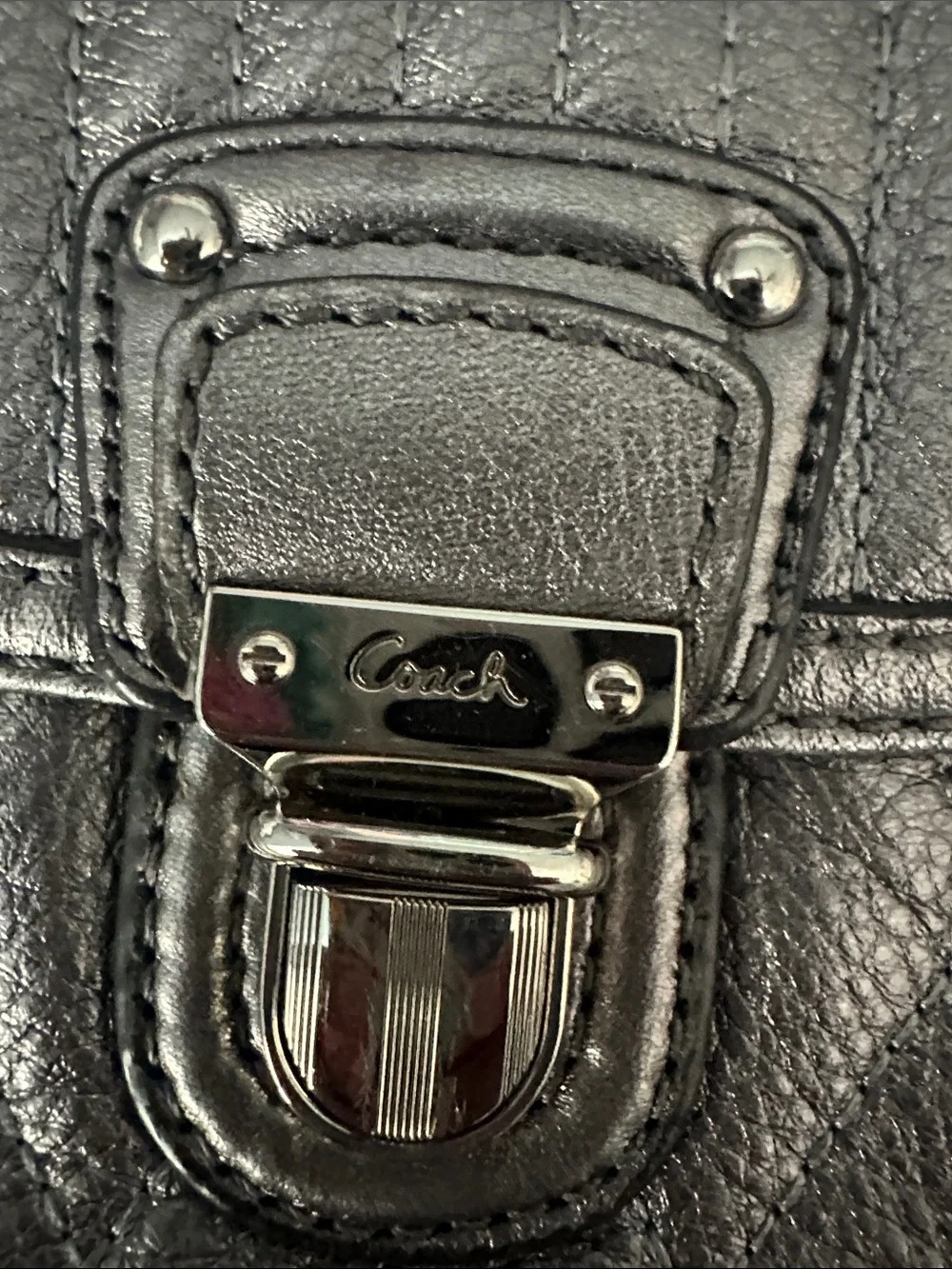 Coach Metallic Silver Quilted Flap Crossbody